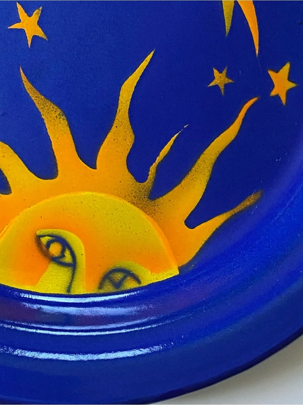Vintage Kockums Sweden Enamelware 2 Plates Celestial Sun Noon Stars 8.75” Blue